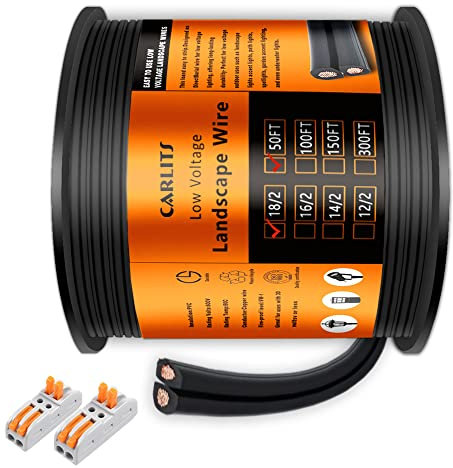 CARLITS 50 Feet 2x0.8mm² 18/2 Low Voltage Landscape Lighting Wire 18 Gauge 2 Conductor 2 Core 18 AWG Cable