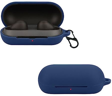 carinacoco Silicone Case for SONY WF-C700N with Carabiner, Soft and Flexible, Ultra-Thin Shockproof Cover Slim-Fit Anti-Fall Earphone Case for SONY WF-C700N - Blue