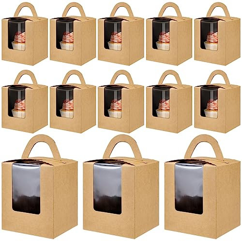 Cisolen 20 Stück Kuchenkarton mit Sichtfenster Mini Einzeln Cupcake Boxen Wiederverwendbar Tortenkartons Muffin Behälter Cupcake Transportbox für Verpackung Kekse, Kuchen, Dessert