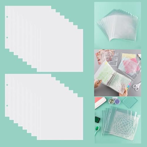 BAOFALI 70 Seiten 15,2 x 15,2 cm transparente Kunststoff-Bindertaschen, 2 Löcher, 2 Taschen pro Seite, passend für mehr Schablonen, exklusiv für Schablonen, Stanzformen, Fotos, Briefmarken innerhalb
