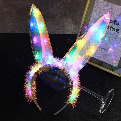Zoestar Leuchtender Hasen-Stirnband, LED-Haarbänder, Hasenohren, Cosplay, Kostüm, Kopfbedeckung für Damen