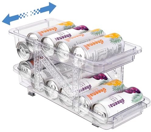 Hossejoy Adjustable Width Soda Can Dispenser for Refrigerator, Plastic Double-Layer Automatic Rolling Beverage Storage Organizer, Canned Food Pop Cans Container Holder for Pantry, Freezer, Cabinets