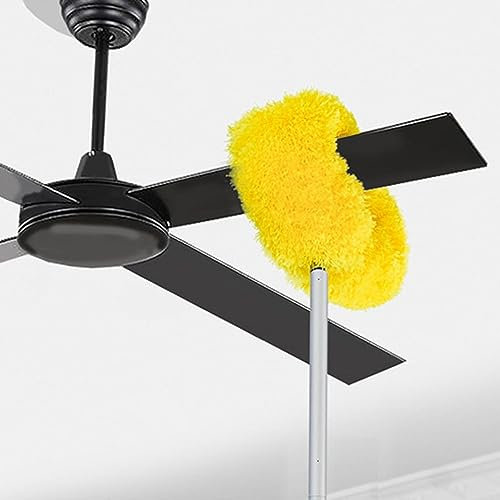 Limpiador de ventilador de techo lavable, plumero de ventilador con mango largo, extraíble, reutilizable, lavable, limpiador de ventilador de techo para limpiar ventiladores de techo altos, muebles,