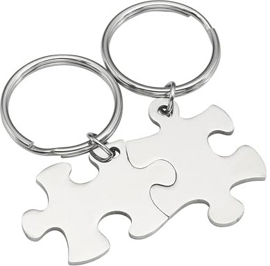 PiercingJak 2er Edelstahl Schlüsselanhänger Puzzle Puzzleteile Anhänger Liebe Freundschaft Schmuck Geschenke für Partner BFF Familie, Silber