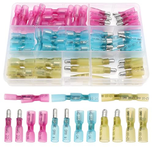 YIXISI 100 Pezzi Kit di Connettori Termorestringenti, Terminali a Crimpare Termorestringenti, Terminali per Cavi Elettrici Multiuso Impermeabili, Connettori a Proiettile, 22-10 AWG
