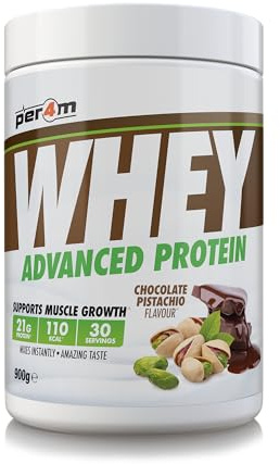 Per4m Whey Protein, Molkenprotein mit vollem Aminosäureprofil, unterstützt Muskelaufbau & Regeneration, reich an essentiellen Aminosäuren, für Sportler nach dem Training – Schokolade-Pistazie – 900g