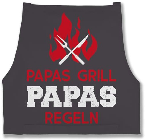 Schürze - Geschenk zum Vatertag - Papas Grill Papas Regeln - 85x69 - Anthrazit - weihnachtsgeschenke papa männertag grillschürze vatertags kochschürze fatertagsgeschenke koch fatertaggeschenk
