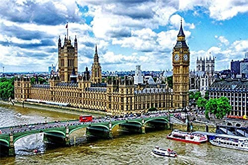 ANSNOW Puzzle 1000 Pieces Adult Puzzle Papery Puzzle Classic 3D Puzzle London Big Ben, City Bridge Road Landscape Papery Puzzle Games/Laei678/38 * 26Cm