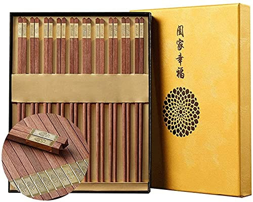OUSIKA Palillos elegantes palillos reutilizables 10 pares de palillos reutilizables naturales, palillos de madera de estilo chino, juego de regalo for adultos y niños, vajilla con caja antideslizante,