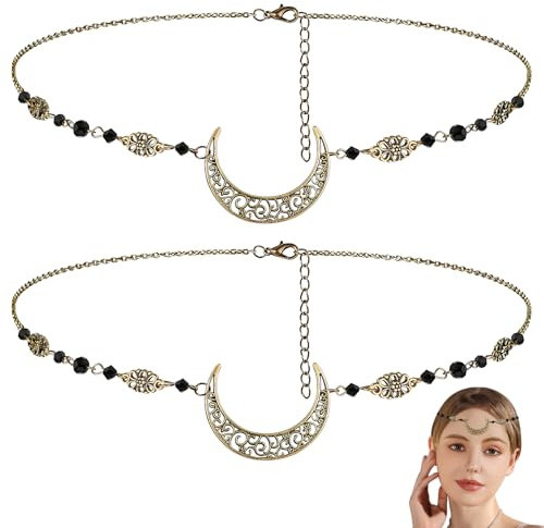DOITOOL 2 Stk Vintage Natursteinwasser Retro-kopfbedeckung Reif-kopfschmuck Hochzeit Boho Mond Kopfkette Stirnband Für Mädchen Goldenes Stern-stirnband Legierung Braut Haarschmuck Fee