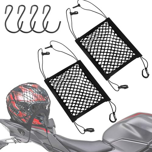 CEASELESLY 2 Stück Netz für Motorradhelm, doppellagiges Spinnennetz, elastisch mit 4 Haken, für Fahrrad und Motorrad, Gepäck- und Helmaufbewahrung (25 x 28 cm)