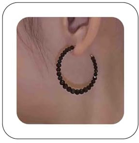 Dervivea Boho Schwarz Perlen Reifen Ohrringe Kreis Runde Perle Ohrringe Große Schwarze Reifen Ohrringe Kreis Perlen Baumeln Reifen Ohrringe Schmuck Für Frauen Und Mädchen