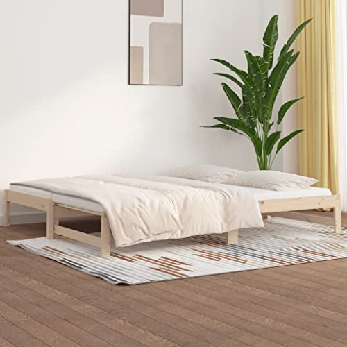 ULUYYUC Tagesbett, Gartenbett Palettenbett Schlafbett Gästebett Geeignet für Schlafzimmer Arbeitszimmer Wohnbereich Wohnzimmer Ausziehbar 2X(80x200) cm Massivholz Kiefer