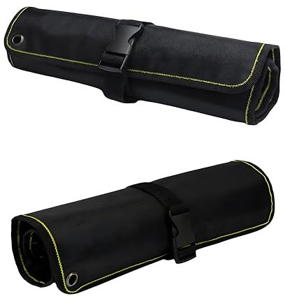 Copechilla Borsa porta attrezzi arrotolabile nera Rotolo porta attrezzi portatile con foro Borsa porta attrezzi da lavoro con moschettone per moto e autoe Tessuto oxford resistente allabrasione solido
