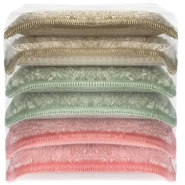 Un lot de 6 éponges absorbantes double face en bambou naturel lavables pour la vaisselle, tampons à gratter fibres ultra-fines sans odeur, idéales pour le nettoyage de la cuisine, réutilisables