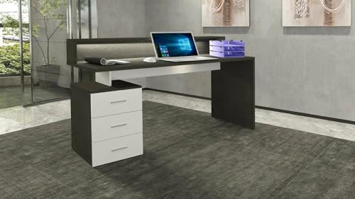 Dmora - Schreibtisch Alexandre, Schreibtisch mit Platte, Mehrzweck-Büroschreibtisch, Schreibtisch mit LED-Leuchten, 160x60h90 cm, Weiß und Schiefer