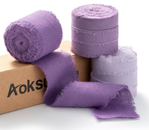 AOKSUNOVA Schleifenband Breit Baumwollband Geschenkband Baumwolle Stoff Stoffband Fransenband Lila 3,8cm
