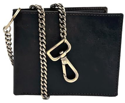 ANDERS original Schwarze Geldbörse mit Kette im hochwertigen Leder Querformat Bikerbörse mit Kette Kettenbörse Geldbeutel Portemonnaie Scheintasche Männer Herren (Braun)