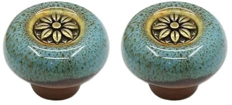 HDJNal Juego de 2 pomos de cerámica, pomos de puerta de armario de cocina, tiradores vintage de forma redonda para muebles, manijas de cajones, estilo vintage Shabby Chic (32 mm de diámetro, color
