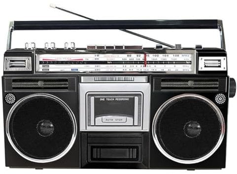 Radio Boombox con lettore CD e cassette, radio FM/DAB+, registrazione USB, Bluetooth, ideale per riunioni di famiglia e viaggi (nero)