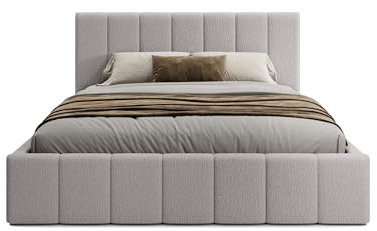 FEDVE Bett 120x200 Hellgrau - Handorf - Polsterbett 120x200 mit Bettkasten - Doppelbett 120x200 mit Bettkasten - Bett mit Stauraum - Schlafzimmer Bett mit Bettkasten 120x200