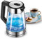 MPM MCZ-116 Wasserkocher 1,7L mit LED-Beleuchtung 2200W, Temperaturregelung 50-100°C, Glas- und Edelstahlgehäuse, Warmhaltefunktion