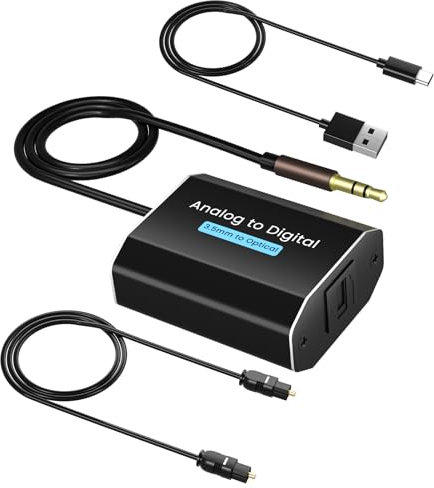 AMANKA Analog to Digital Converter ADC Convertitore da Jack 3,5 mm a Coaxial con Cavo Type-C Toslink SPDIF per Console Computer Proiettori