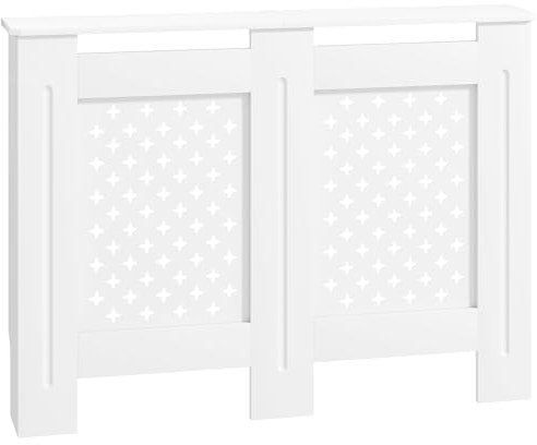HOMCOM Couvercle de radiateur, cache radiateur, grille croisée, étagère supérieure, pour salon, chambre à coucher, couloir, en bois, 112 x 19 x 81,5 cm, blanc