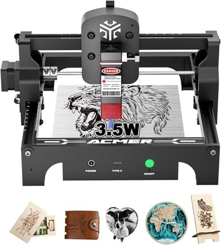 ACMER S1 3.5W Laser Graviermaschine, Mini Schreibtisch Laser Cutter mit 0,04mm Präzision, 10000mm/min hoher Gravurgeschwindigkeit, Lasergravur Maschine Arbeitsbereich 130x130mm