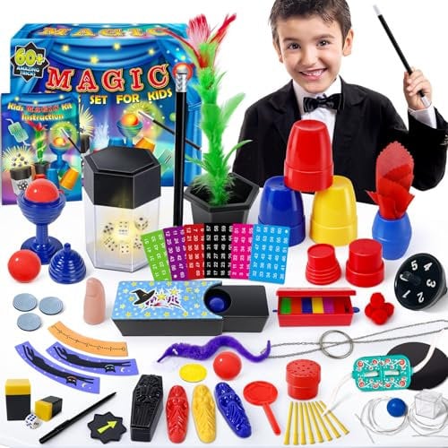 PATIFEED Magic Kit, 60 Magic Tricks, Magic Set with Instructions, Christmas Birthday Gift Toys for Kids Ages 6-12