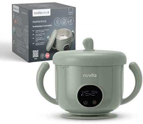 Nuvita 1980 Pappa'n'Go Tragbarer Babykostwärmer – Aufladbar, Wasserdicht, mit intelligenter Temperatursteuerung, Edelstahl-Innenraum und rutschfestem Boden – Ideal für unterwegs