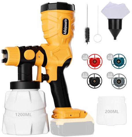 Adisipsoarin Pulverizador de pintura de 18 V de alta velocidad para batería Dewalt de 18 V, 2 recipientes, fácil de limpiar, para pintura de casa, muebles (batería no incluida)