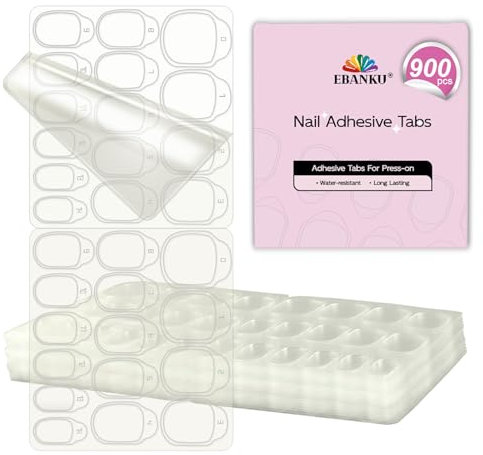 EBANKU 900 Pezzi Adesivo per Colla per Unghie a Doppio Lato, Biadesivo per Unghie, Colla Adesiva per Unghie Trasparente, 30 Fogli Gelatina Adesivo per Unghie False per Unghie Finte,15 Misure