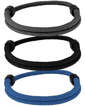 TempBeau Pulsera para hombre negro de cuerda náutica surfera: hecha a mano, pulsera surfista, paracord para hombres y mujeres, pulsera de cuerda náutica, pulsera trenzada ajustable, Nailon
