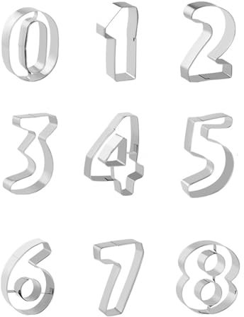 9 Pcs Number Cookie Cutters,0 1 2 3 4 5 6 7 8 Number Cutters for Fondant Icing,Washable Stainless Steel Fondant Number Cutters,Number Cookie Cutters Set,for Biscuits,Baking,Cake,Fondant,Dough
