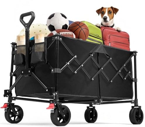 Bollerwagen Faltbar 180L 180KG, Klappbarer Handwagen mit Extra Breite Reifen All Terrain Bollerwagen & Doppelbremsen - Großer Faltbollerwagen für Strand, Camping, Gartenarbeit, Einkauf als Strandwagen