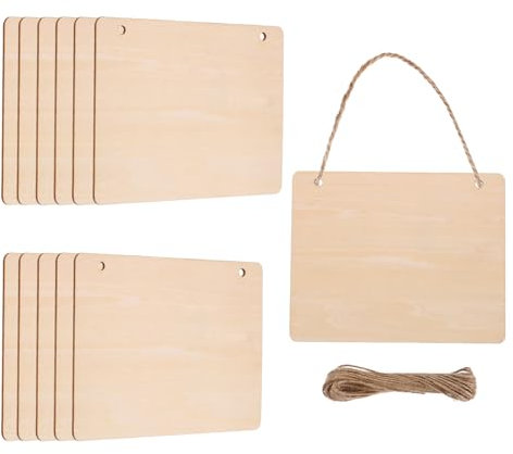 sourcing map Unfinished Hanging Wood Sign Blank with Ropes 6x5 Unfinished Wood Crafts Boards Wooden Plaques for Crafts DIY Painting Burning Carving Door Wall Decoration, Style 6, Pack of 12