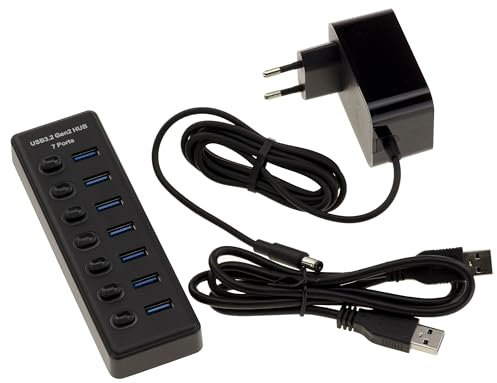 KALEA-INFORMATIQUE Hub USB 3.2 Gen 2 10G con 7 porte di tipo A commutate - Alimentatore esterno da 12V 2A incluso