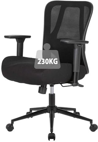 UEV Ergonomischer Bürostuhl 230kg, Verstellbare Lendenwirbelstütze/Armlehnen, atmungsaktiv Netzbespannung, 15CM verdicke Sitzkissen,Home Office Chair Schreibtischstuhl Drehstuhl Schwarz