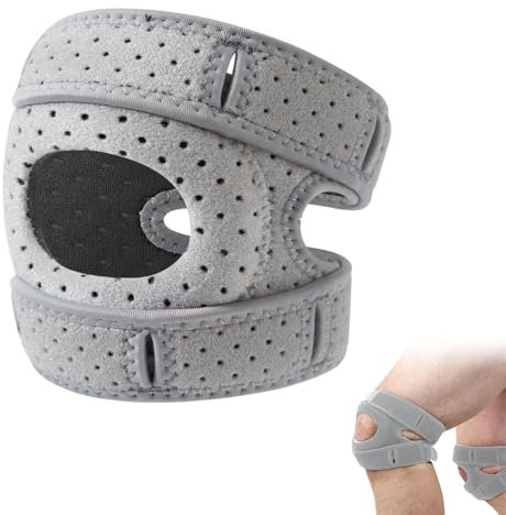 Yanlin Patella Stabilisierende Knieorthese, Patella Kniebandage, Kniebandage Verstellbare Knieorthesen, Verstellbarer Patellasehnenbandage, Rutschfest, Stoßdämpfend für Männer Damen (Grau)