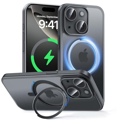 MAGIC JOHN für iPhone 15 Hülle [Kompatibel mit Magnetic] mit 360° Magnetständer Handyhülle iPhone 15 Case Fallschutz mit Stoßdämpfung, Kratzfest, Stoßfest, Schwarz