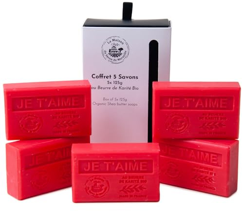La Maison du Savon de Marseille - French Soaps - 5 x 125g Riegel - Bio Sheabutter Hautpflege Geschenkset - Romance Set - Je T'aime - I Love You