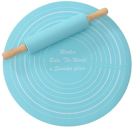 Rolling Pin Silicone Baking Mats, Non-Stick Dough Roller and Mat Set for Pastry Fondant Pizza and Pasta, Professional Baking Tools for Home Kitchen and Culinary Projects 33.6x33.6x4.2cm