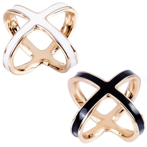CABODYALS 2 Stück Metall Schalring Clip Schwarz Weiß Kreuz X Form Hohl Schlicht Schmuck Schals Seidenverschluss Clips Halter Legierung Emaille Schnalle Für Damen Schal Halstuch Kleidung