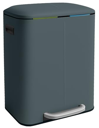 Relaxdays Mülleimer, 2 Fächer, 2x 20 l, entnehmbare Inneneimer, grau