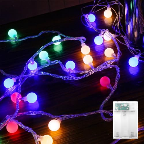 Kaleora Lichterkette Kugeln, 10M 80 LED Globe Lichterkette Batteriebetrieben, Bunt LED Kugel Lichterketten für Weihnachten Kinderzimmer Party Garten Hochzeit Balkon Innen Deko