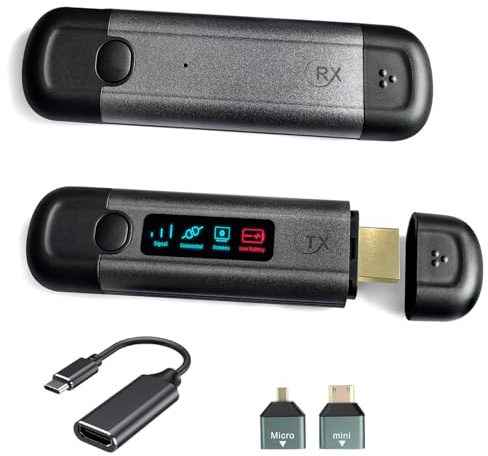 Wireless Transmitter and Receiver for Video and Audio,Lange Entfernung Stabile Verbindung Drahtloser Sender und Empfänger mit LED Display für Medien Streaming von Laptop/Kamera auf TV/Beamer/Monitor