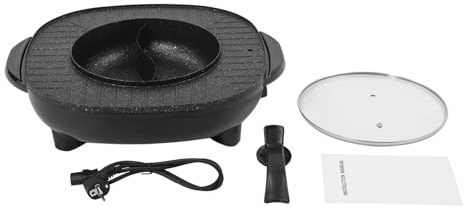 Hot Pot 2 in 1 Hotpot elettrico e grill antiaderente, multi-funzione, padella divisa per 5-6 persone, per interni coreani, barbecue, thai, barbecue, fonduta raclette