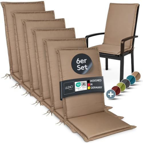 LILENO HOME Gartenstuhl Auflagen [6er Set - Hochlehner] in Taupe - Bequeme | Liegen als Sitzauflagen für Gartenmöbel - Stuhlkissen für Gartenstühle und Klappstühle MIA