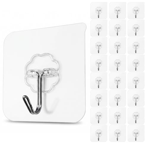 Muexoee Adhesive Hooks Heavy Duty Wall Hooks, 10kg (22lbs) Max Load Self Adhesive Sticky Hooks, Waterproof Removable Utility Hooks for Kitchen Bathroom Office Home, 24 Packs